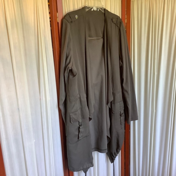 Carolina Belle Montreal Olive Green Open Front Draped Duster Jacket Sz 1X - Picture 4 of 9